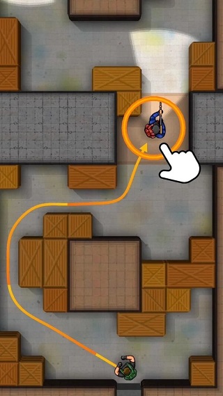 刺客猎人游戏实机画面：俯视角暗杀场景，主角潜行于集装箱阴影中