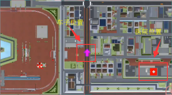 地图上救护车与医院位置标识