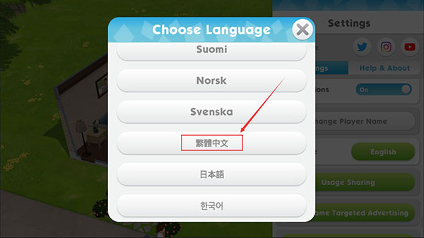 选择繁体中文选项