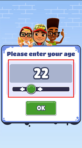 地铁跑酷破解版年龄设置界面