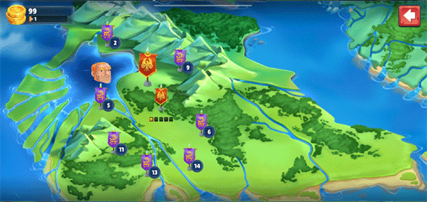 地图占领区域选择界面：高亮显示可进攻地块